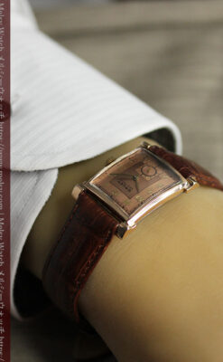 ローズ色&特殊な長方形 グリュエンのアンティーク腕時計 【1942年頃】銀ベゼル-W1640-20