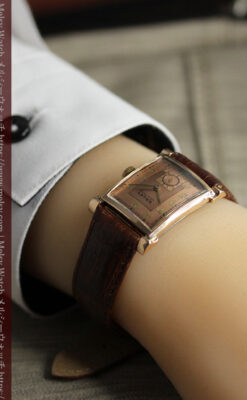 ローズ色&特殊な長方形 グリュエンのアンティーク腕時計 【1942年頃】銀ベゼル-W1640-22