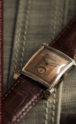 ローズ色&特殊な長方形 グリュエンのアンティーク腕時計 【1942年頃】銀ベゼル-W1640-5