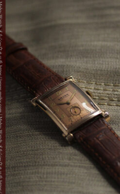 ローズ色&特殊な長方形 グリュエンのアンティーク腕時計 【1942年頃】銀ベゼル-W1640-6