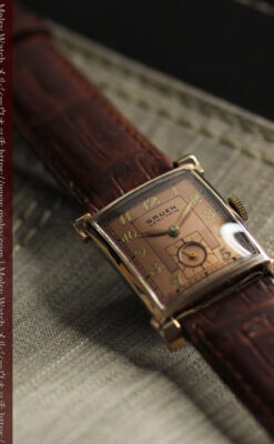 ローズ色&特殊な長方形 グリュエンのアンティーク腕時計 【1942年頃】銀ベゼル-W1640-7