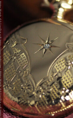 ダイヤモンドに上品な金彩装飾 エルジンの金無垢アンティーク懐中時計 【1905年頃】-P2386-11