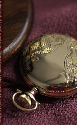 ダイヤモンドに上品な金彩装飾 エルジンの金無垢アンティーク懐中時計 【1905年頃】-P2386-13