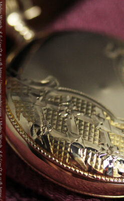 ダイヤモンドに上品な金彩装飾 エルジンの金無垢アンティーク懐中時計 【1905年頃】-P2386-17