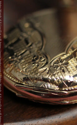 ダイヤモンドに上品な金彩装飾 エルジンの金無垢アンティーク懐中時計 【1905年頃】-P2386-19