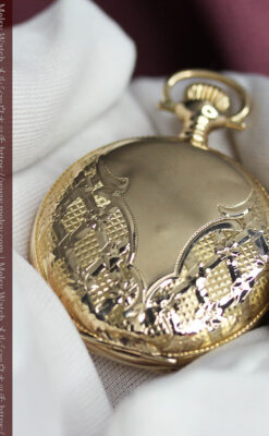 ダイヤモンドに上品な金彩装飾 エルジンの金無垢アンティーク懐中時計 【1905年頃】-P2386-26