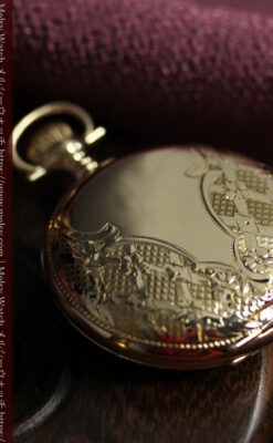 ダイヤモンドに上品な金彩装飾 エルジンの金無垢アンティーク懐中時計 【1905年頃】-P2386-4
