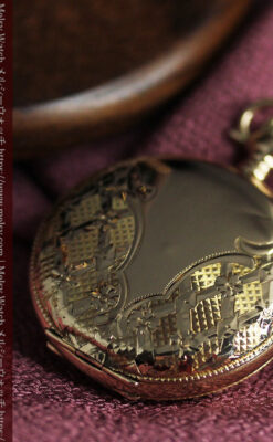 ダイヤモンドに上品な金彩装飾 エルジンの金無垢アンティーク懐中時計 【1905年頃】-P2386-5