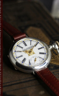 青く澄んだ蒼玉に金銀が美しいウォルサムのアンティーク腕時計 【1900年頃】-W1641-10