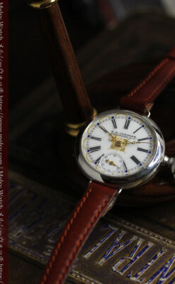 青く澄んだ蒼玉に金銀が美しいウォルサムのアンティーク腕時計 【1900年頃】-W1641-11