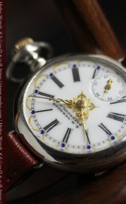 青く澄んだ蒼玉に金銀が美しいウォルサムのアンティーク腕時計 【1900年頃】-W1641-14