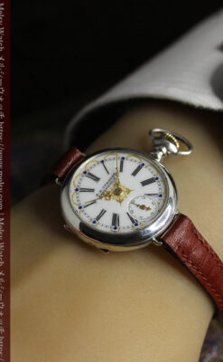 青く澄んだ蒼玉に金銀が美しいウォルサムのアンティーク腕時計 【1900年頃】-W1641-19