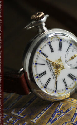 青く澄んだ蒼玉に金銀が美しいウォルサムのアンティーク腕時計 【1900年頃】-W1641-2