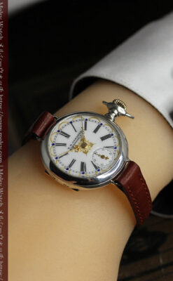 青く澄んだ蒼玉に金銀が美しいウォルサムのアンティーク腕時計 【1900年頃】-W1641-21