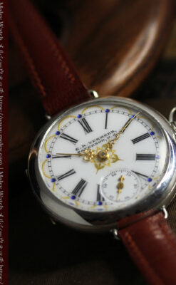 青く澄んだ蒼玉に金銀が美しいウォルサムのアンティーク腕時計 【1900年頃】-W1641-3