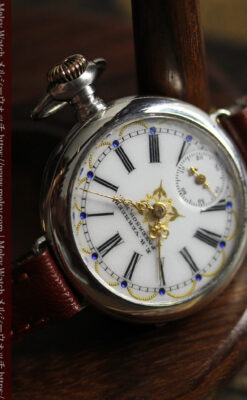 青く澄んだ蒼玉に金銀が美しいウォルサムのアンティーク腕時計 【1900年頃】-W1641-4