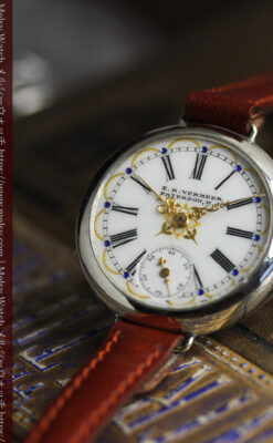 青く澄んだ蒼玉に金銀が美しいウォルサムのアンティーク腕時計 【1900年頃】-W1641-5