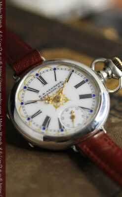 青く澄んだ蒼玉に金銀が美しいウォルサムのアンティーク腕時計 【1900年頃】-W1641-6