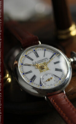 青く澄んだ蒼玉に金銀が美しいウォルサムのアンティーク腕時計 【1900年頃】-W1641-7