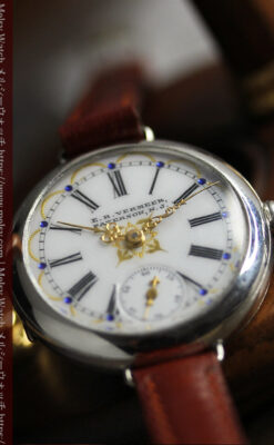 青く澄んだ蒼玉に金銀が美しいウォルサムのアンティーク腕時計 【1900年頃】-W1641-8