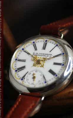 青く澄んだ蒼玉に金銀が美しいウォルサムのアンティーク腕時計 【1900年頃】-W1641-9