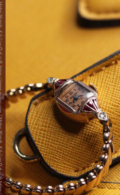 ルビー&ダイヤ 華のあるブローバの女性用アンティーク金無垢腕時計 【1941年製】箱付き-W1643-11