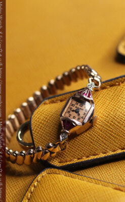 ルビー&ダイヤ 華のあるブローバの女性用アンティーク金無垢腕時計 【1941年製】箱付き-W1643-5