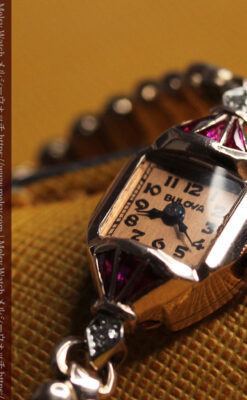 ルビー&ダイヤ 華のあるブローバの女性用アンティーク金無垢腕時計 【1941年製】箱付き-W1643-8