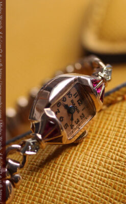 ルビー&ダイヤ 華のあるブローバの女性用アンティーク金無垢腕時計 【1941年製】箱付き-W1643-9