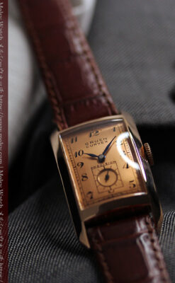 ローズ色の美しいカーベックス 曲線を描くグリュエンのアンティーク腕時計 【1940年頃】-W1644-23