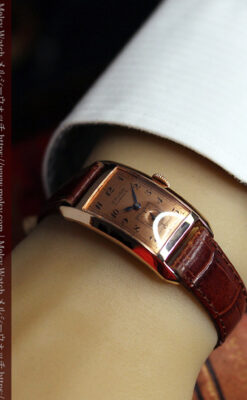 ローズ色の美しいカーベックス 曲線を描くグリュエンのアンティーク腕時計 【1940年頃】-W1644-24