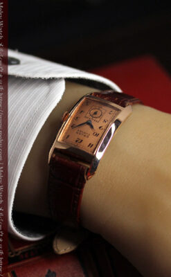 ローズ色の美しいカーベックス 曲線を描くグリュエンのアンティーク腕時計 【1940年頃】-W1644-26