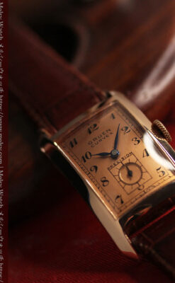 ローズ色の美しいカーベックス 曲線を描くグリュエンのアンティーク腕時計 【1940年頃】-W1644-9