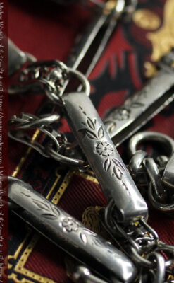 美しい銀の十字と品を感じる銀無垢アンティーク懐中時計チェーン-C0515-10