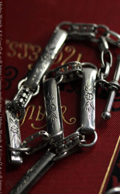 美しい銀の十字と品を感じる銀無垢アンティーク懐中時計チェーン-C0515-8