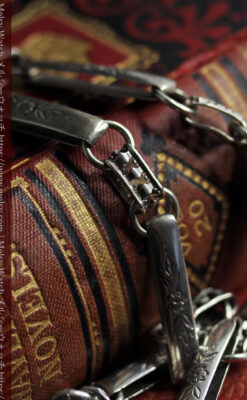 美しい銀の十字と品を感じる銀無垢アンティーク懐中時計チェーン-C0515-9