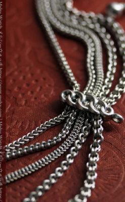 ハート型の装飾と広がる5本線が魅力の銀無垢アンティーク懐中時計チェーン-C0517-14