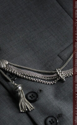 ハート型の装飾と広がる5本線が魅力の銀無垢アンティーク懐中時計チェーン-C0517-3