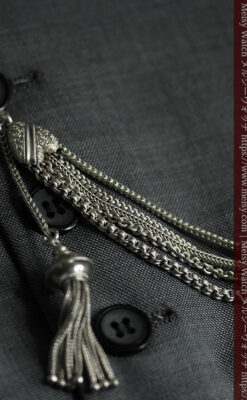 ハート型の装飾と広がる5本線が魅力の銀無垢アンティーク懐中時計チェーン-C0517-6