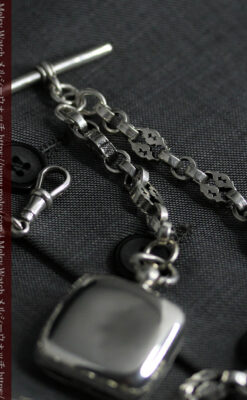 銀の英国製硬貨入れ付き銀無垢アンティーク懐中時計チェーン-C0581-14