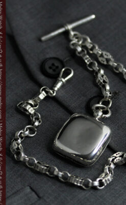 銀の英国製硬貨入れ付き銀無垢アンティーク懐中時計チェーン-C0581-15