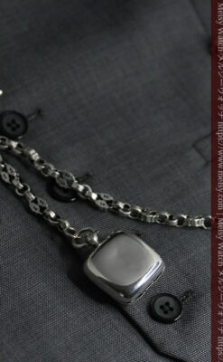 銀の英国製硬貨入れ付き銀無垢アンティーク懐中時計チェーン-C0581-16