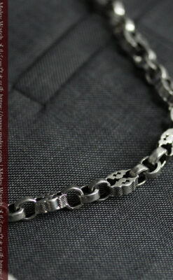 銀の英国製硬貨入れ付き銀無垢アンティーク懐中時計チェーン-C0581-18