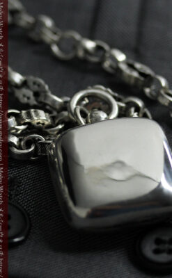 銀の英国製硬貨入れ付き銀無垢アンティーク懐中時計チェーン-C0581-19