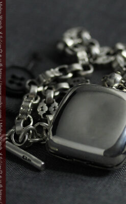 銀の英国製硬貨入れ付き銀無垢アンティーク懐中時計チェーン-C0581-21