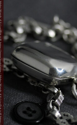 銀の英国製硬貨入れ付き銀無垢アンティーク懐中時計チェーン-C0581-22