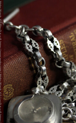 銀の英国製硬貨入れ付き銀無垢アンティーク懐中時計チェーン-C0581-5