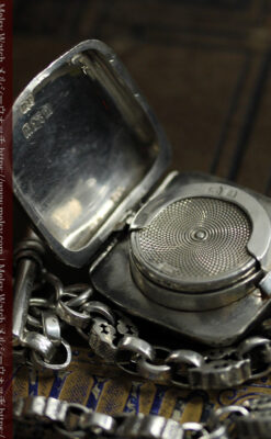 銀の英国製硬貨入れ付き銀無垢アンティーク懐中時計チェーン-C0581-7