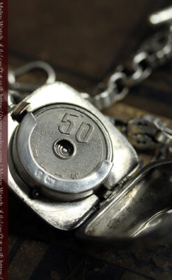 銀の英国製硬貨入れ付き銀無垢アンティーク懐中時計チェーン-C0581-8