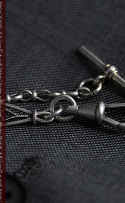 繊細で特殊な装飾 細身の銀無垢アンティーク懐中時計チェーン-C0519-11